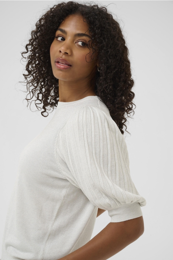 Kaffe zilveren dames trui | Close up