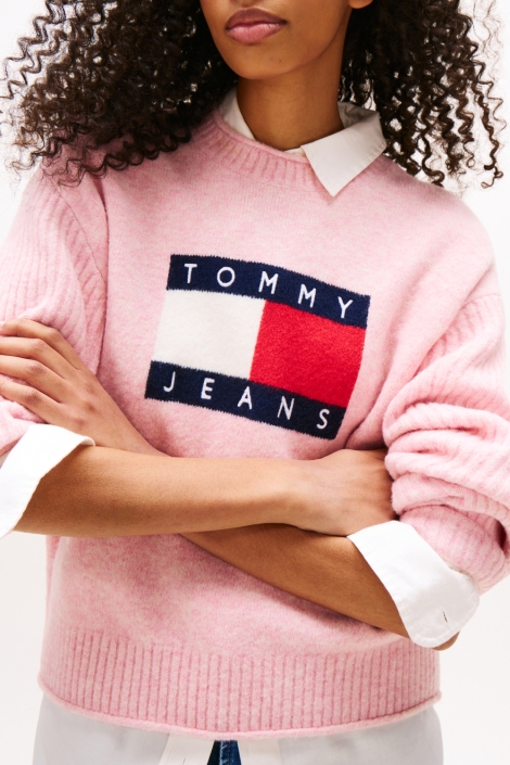 Tommy Jeans roze dames trui | Close up