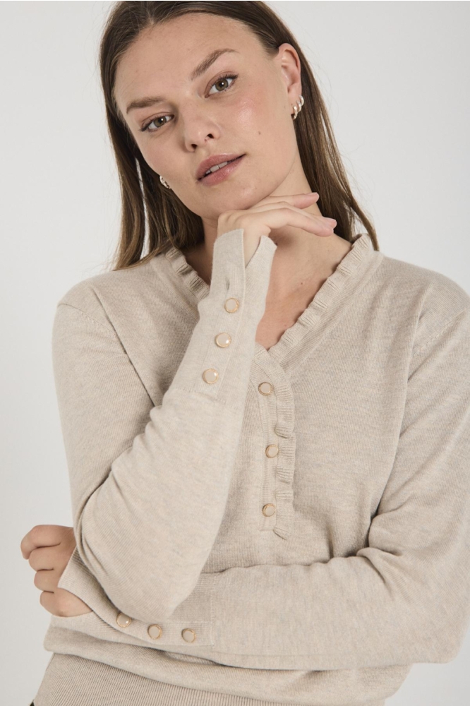 Freequent beige dames trui | Close up