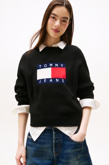 Tommy Jeans TJW MELANGE FLAG SWEA DW0DW21782 HEV BLACK HTR