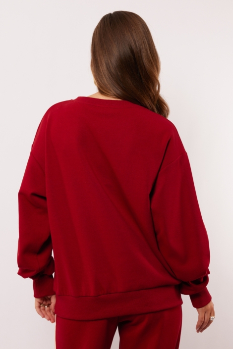 Fluresk rode dames sweater | Model achteraanzicht