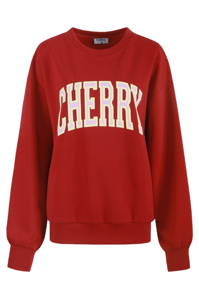 Fluresk rode dames sweater | Vooraanzicht