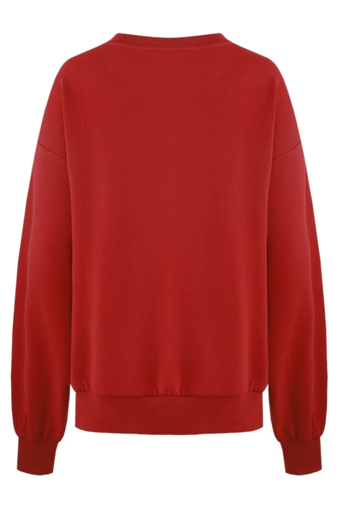 Fluresk rode dames sweater | Achteraanzicht