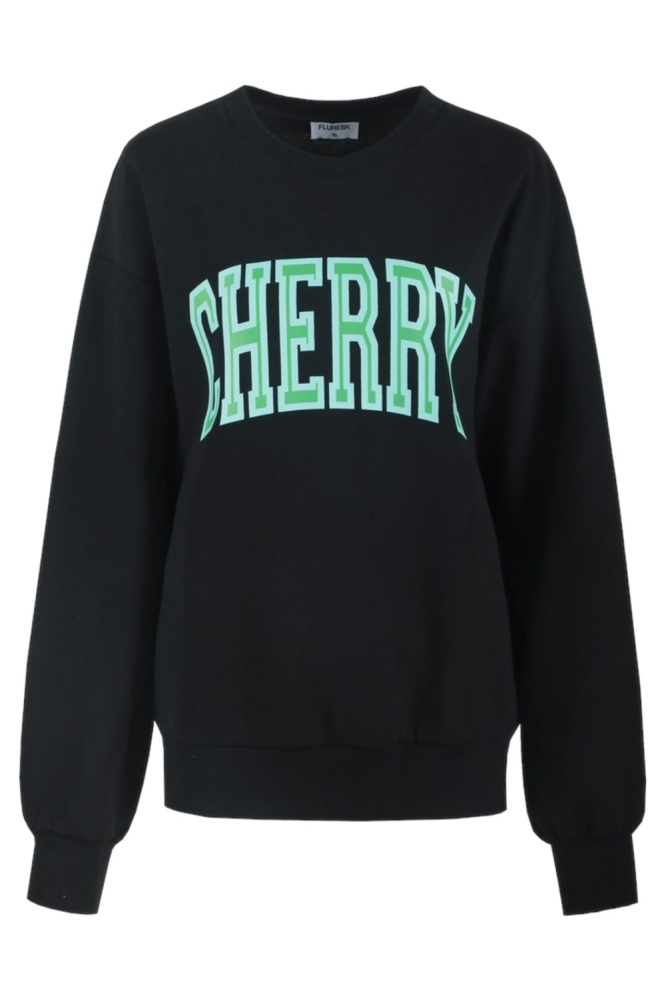 Fluresk zwarte dames sweater | Vooraanzicht