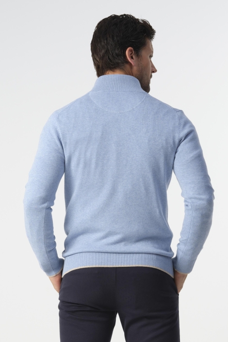 Campbell blauwe heren trui | Model achteraanzicht