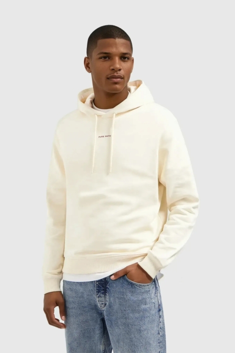 Pure Path ecru heren sweater | Model vooraanzicht