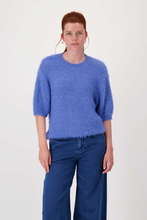 Zusss blauwe dames trui | Model vooraanzicht