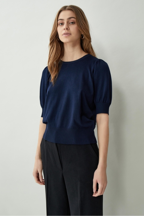 Minus blauwe dames trui | Model vooraanzicht