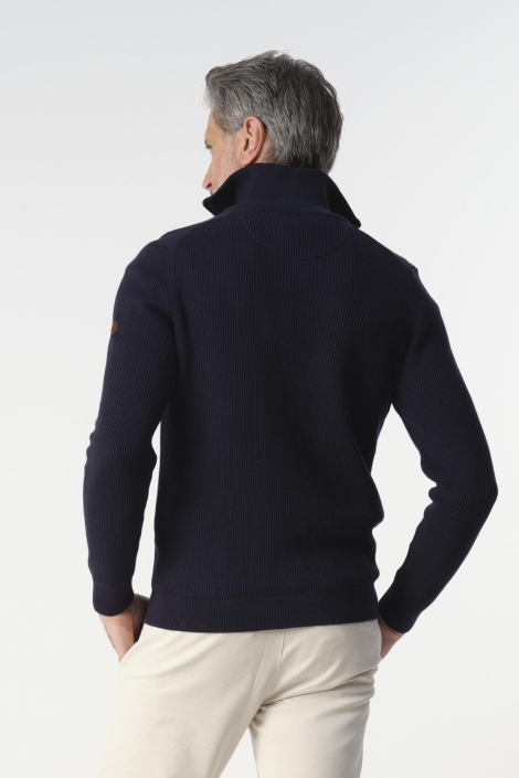 Campbell blauwe heren trui | Model achteraanzicht