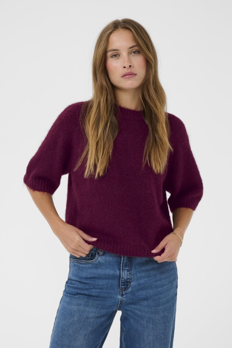 Kaffe bordeaux dames trui | Model vooraanzicht