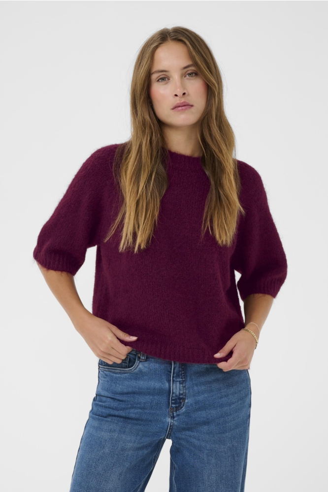 Kaffe bordeaux dames trui | Model vooraanzicht