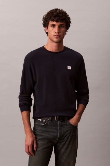 Calvin Klein ls waffle badge crew Blauw