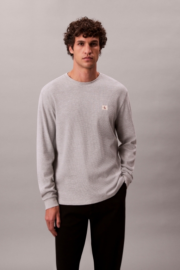 Calvin Klein ls waffle badge crew Grijs
