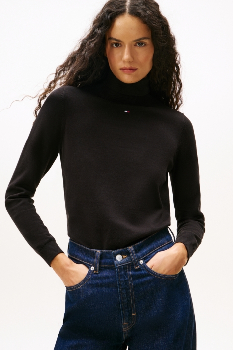 Tommy Jeans zwarte dames trui | Model vooraanzicht
