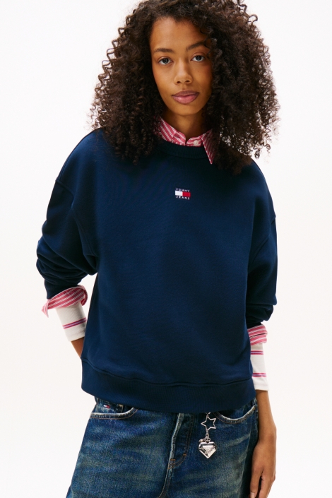 Tommy Jeans blauwe dames sweater | Model vooraanzicht