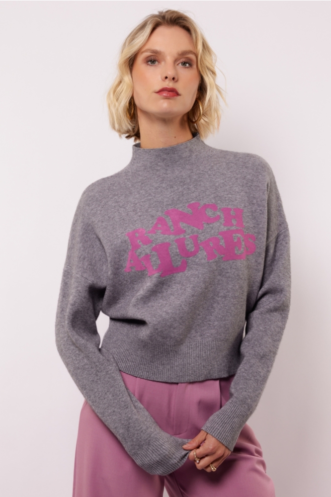 Fluresk grijze dames trui | Model vooraanzicht