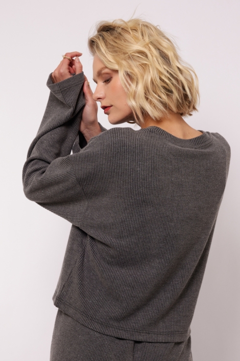 Fluresk grijze dames trui | Model achteraanzicht