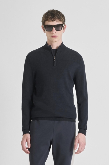 Antony Morato SLIM FIT SWEATER IN VISCOSE BLEND WITH ZIP MMSW01542 YA500002 7139 MARINE