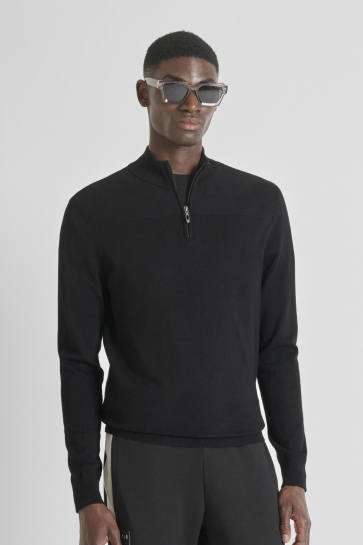 Antony Morato Trui SLIM FIT SWEATER IN VISCOSE BLEND WITH ZIP MMSW01542 YA500002 9000 BLACK