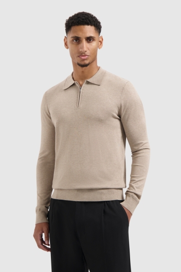 Pure Path REGULAR FIT ZIP POLO KNITWEAR 25030814 75 TAUPE MELANGE