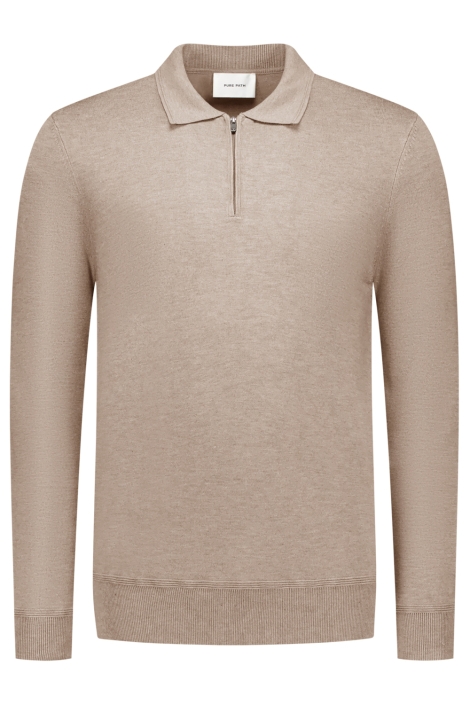 Pure Path taupe heren polo | Vooraanzicht