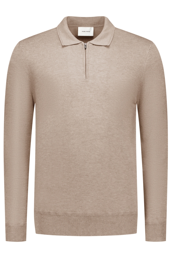 Pure Path taupe heren polo | Vooraanzicht