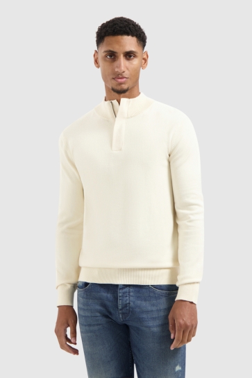 Pure Path REGULAR FIT HALF ZIP KNITWEAR 25030815 54 ECRU