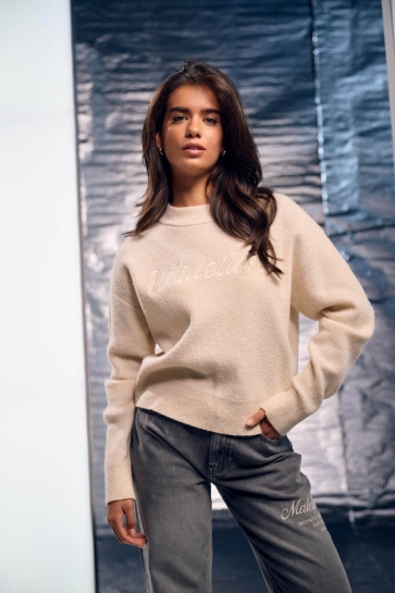 Malelions Trui WOMEN EMBROIDERED KNIT SWEATER MD2 AW25 03 120 BEIGE
