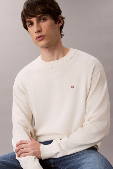 Calvin Klein beige heren trui | Model vooraanzicht