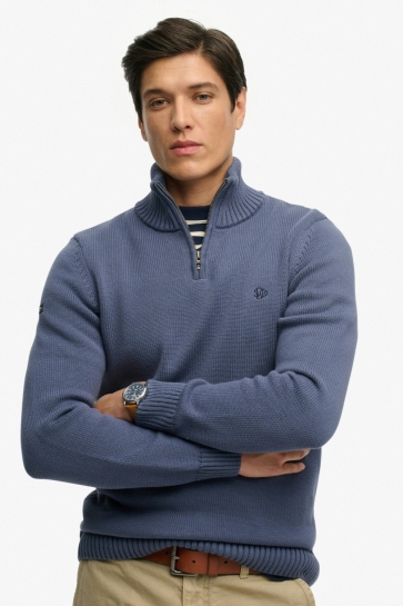 Superdry COTTON HALF ZIP KNIT JUMPER M6110706A 27S SOFT NAVY