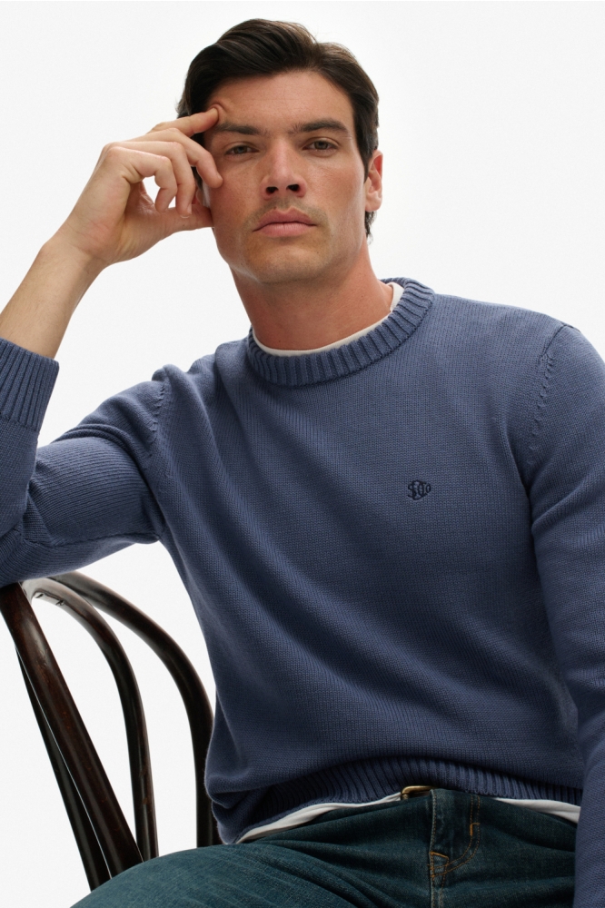 Superdry blauwe heren trui | Close up