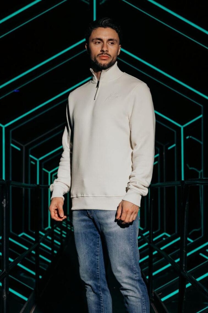 Malelions zand heren sweater | Model vooraanzicht