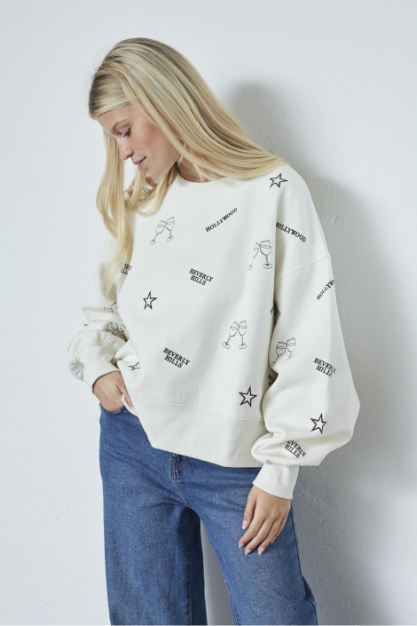 SisterS point witte dames sweater | Model vooraanzicht