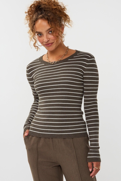 Ydence groene dames trui | Model vooraanzicht