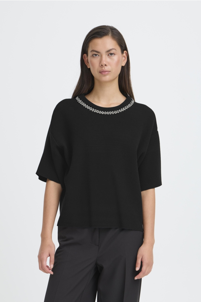 Ichi zwarte dames trui | Model vooraanzicht