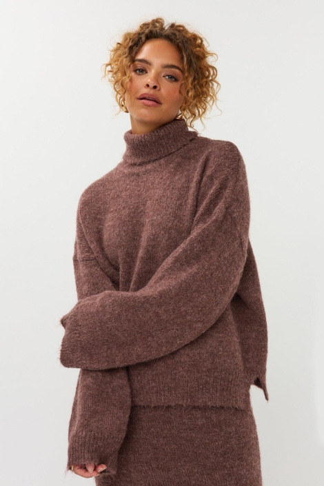 Ydence bordeaux dames trui | Model vooraanzicht