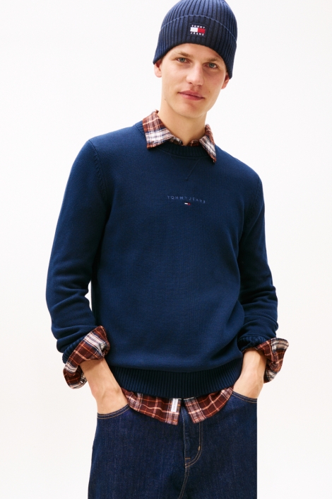 Tommy Jeans blauwe heren trui | Model vooraanzicht