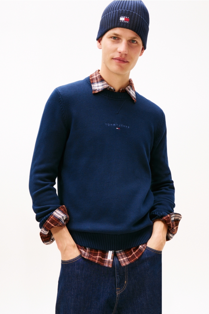 Tommy Jeans blauwe heren trui | Model vooraanzicht