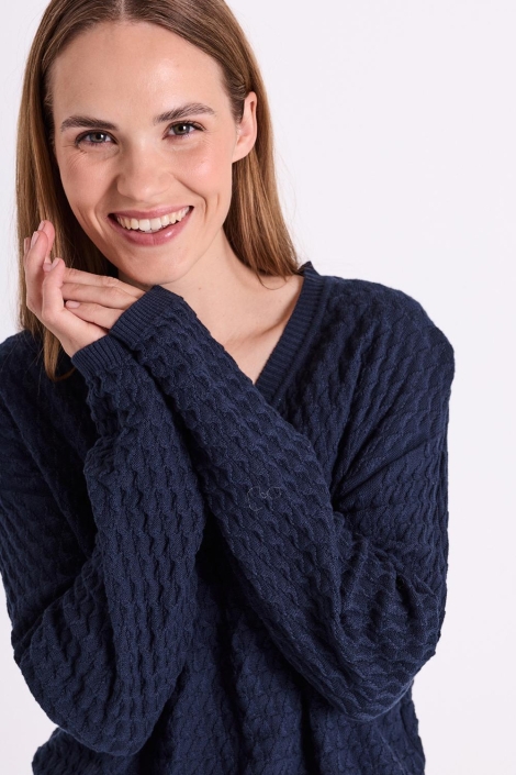 Freequent blauwe dames trui | Close up