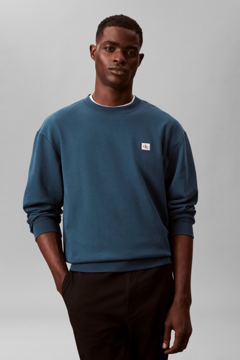 Calvin Klein blauwe heren sweater | Model vooraanzicht