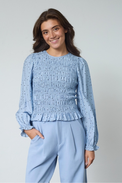 SisterS point blauwe dames blouse | Model vooraanzicht