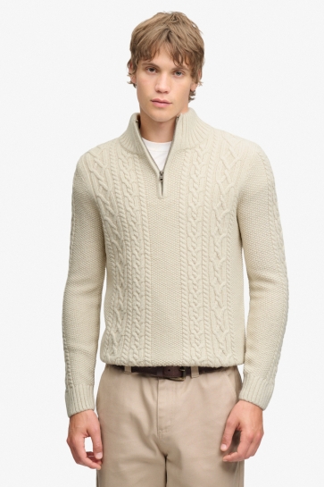 Superdry Trui JACOB CABLE HALF ZIP KNIT M6110770A 39E ECRU