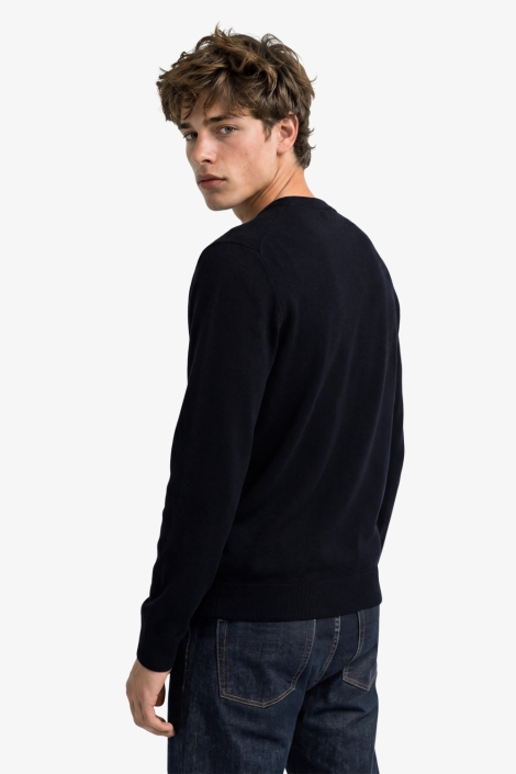 Superdry blauwe heren trui | Model achteraanzicht