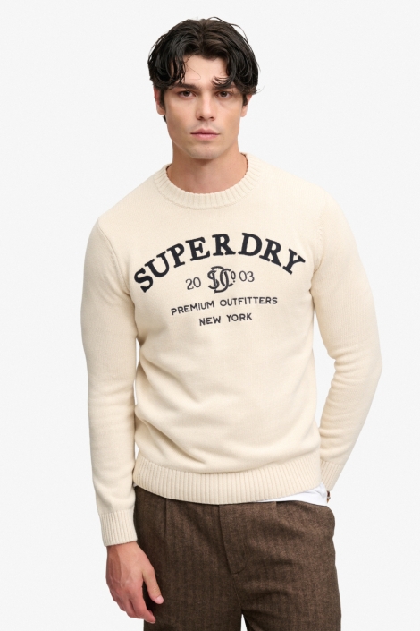 Superdry beige heren trui | Model vooraanzicht