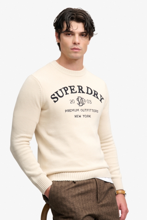 Superdry beige heren trui | Model zijaanzicht