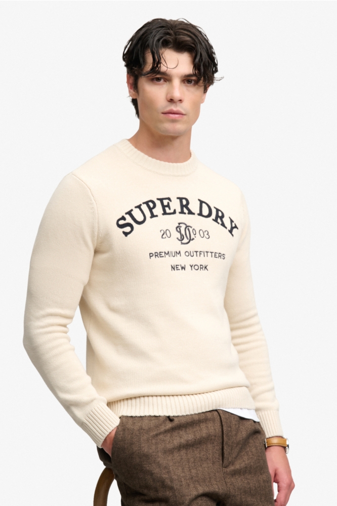 Superdry beige heren trui | Model zijaanzicht