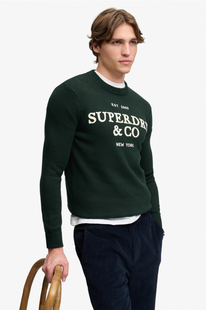 Superdry groene heren trui | Model vooraanzicht