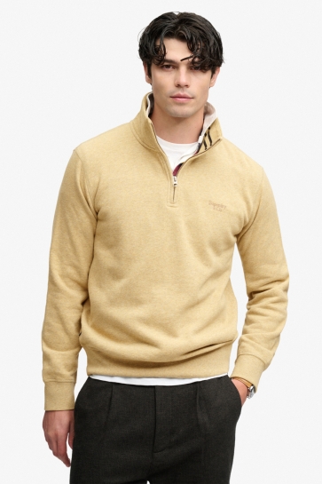 Superdry sweater ESSENTIAL SERIF LOGO HALF ZIP M2014700A 1wy Pumice Stone Beige Marl