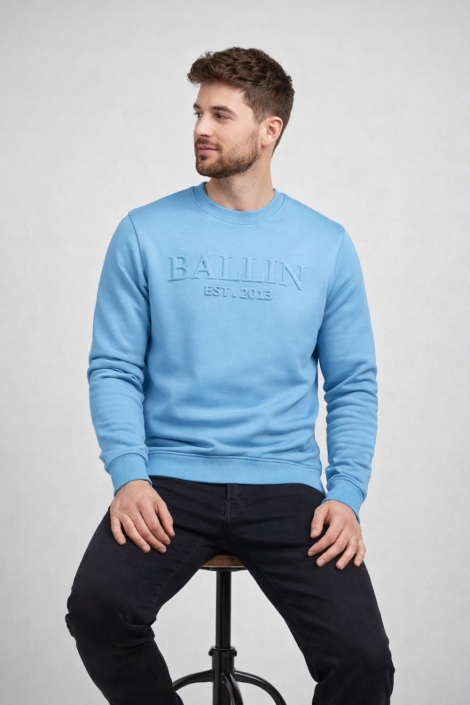 Ballin blauwe heren sweater | Model vooraanzicht
