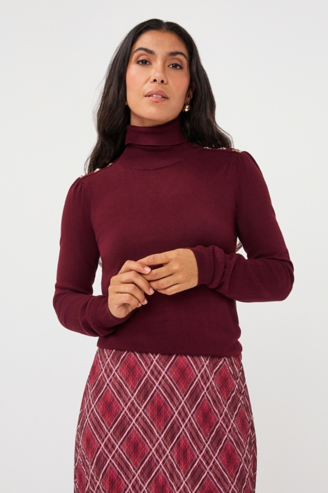EsQualo bordeaux dames trui | Model vooraanzicht